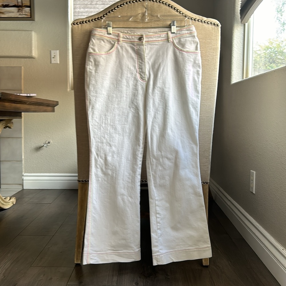 ESCADA gold label white bell denim. Neon embroidered detail. EUC - Picture 3 of 9